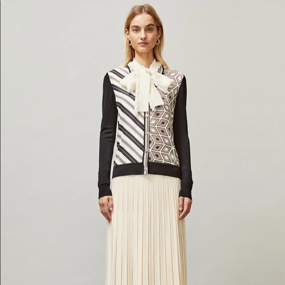 NWT Tory Burch Silk Front Cardigan Sweater